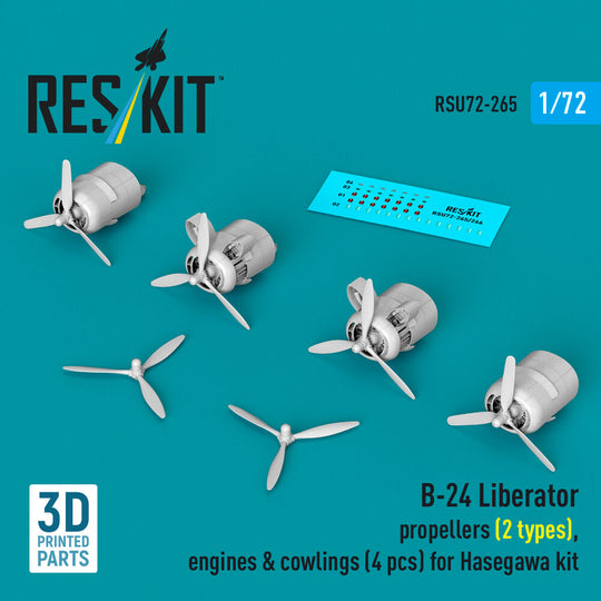 B-24 Liberator propellers (2 types), engines & cowlings (4 pcs) (3D Printed) for Hasegawa