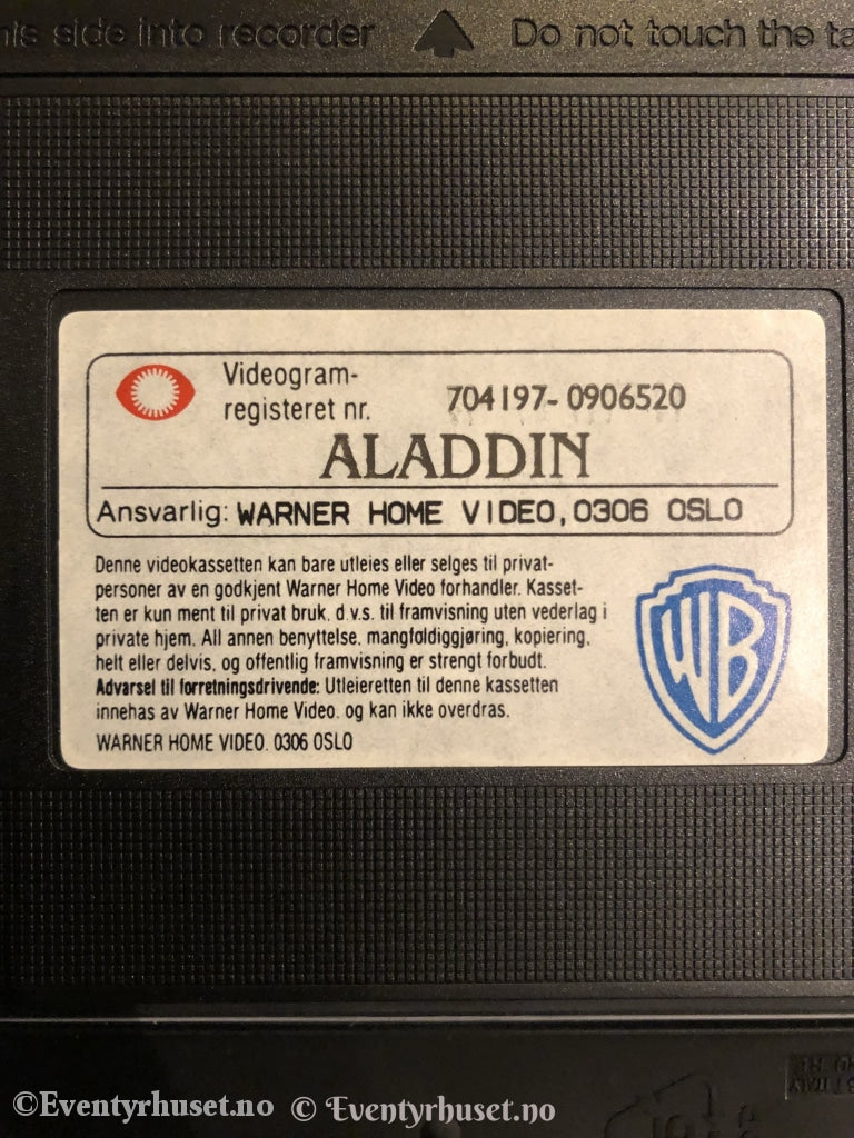 Aladdin. 1993. Vhs. (Warner Versjonen) Vhs