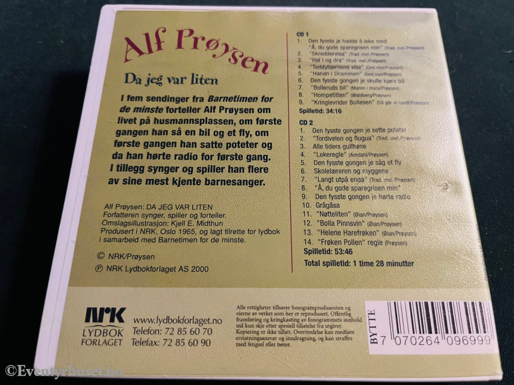 Alf Prøysen. 1965/00. Da Jeg Var Liten - Barnetimen For De Minste. Lydbok På 2 Cd.
