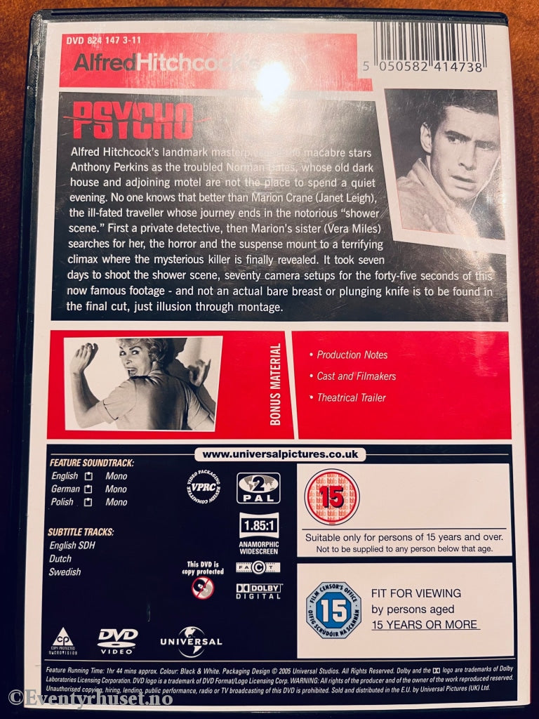 Alfred Hitchcock. 1960. Psycho. Dvd. Dvd