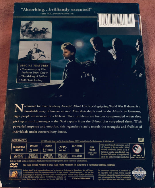 Alfred Hitchcock. Lifeboat. 1944. DVD slipcase. DVD