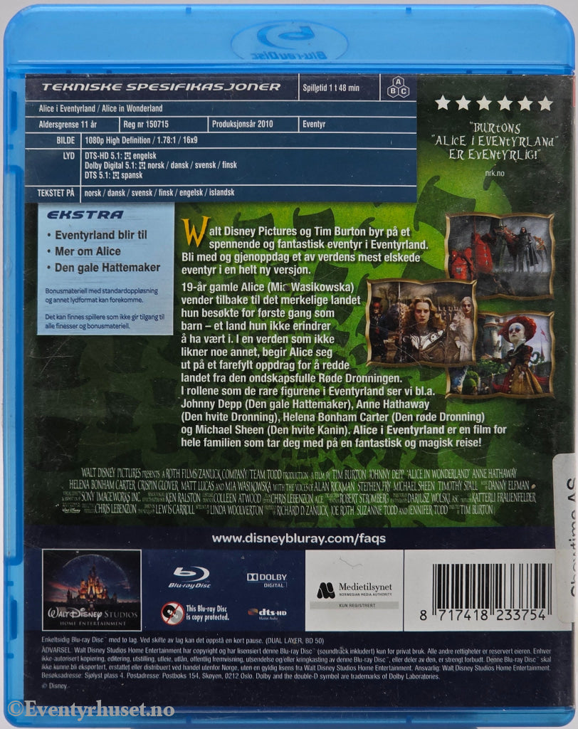 Alice i Eventyrland (2010) . Blu-ray utleiefilm.