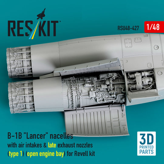 B-1B Lancer nacelles with air intakes & late exhaust nozzles (type 1) (open engine bay) for Revell kit (3D Printed)