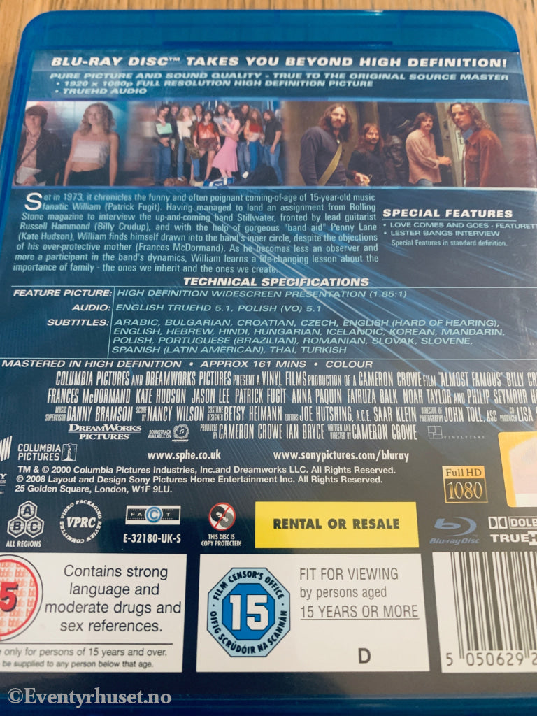 Almost Famous (2000). Blu-Ray.