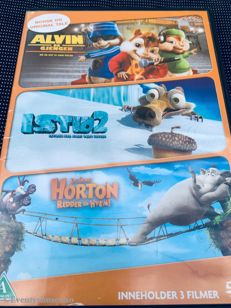Alvin og gjengen / Istid 2 / Horton redder en hvem. DVD.
