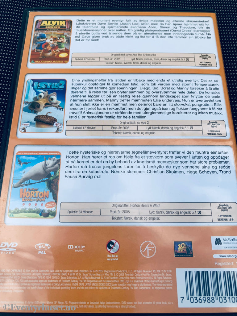 Alvin og gjengen / Istid 2 / Horton redder en hvem. DVD.