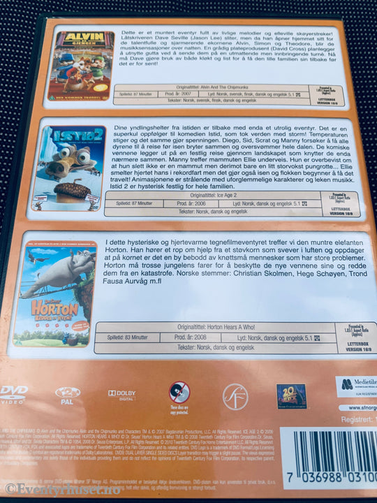 Alvin og gjengen / Istid 2 / Horton redder en hvem. DVD.
