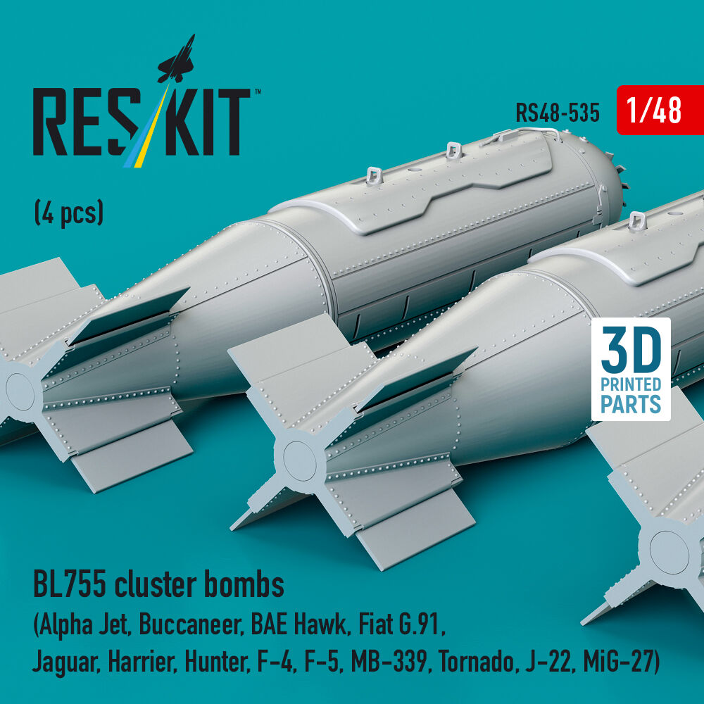 BL755 cluster bombs (4 pcs) (Alpha Jet, Buccaneer, BAE Hawk, Fiat G.91, Jaguar, Harrier, Hunter, F-4, F-5, MB-339, Tornado, J-22, MiG-27) (3D Printed)