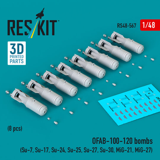 OFAB-100-120 bombs (8 pcs) (Su-7, Su-17, Su-24, Su-25, Su-27, Su-30, MiG-21, MiG-27) (3D Printed)