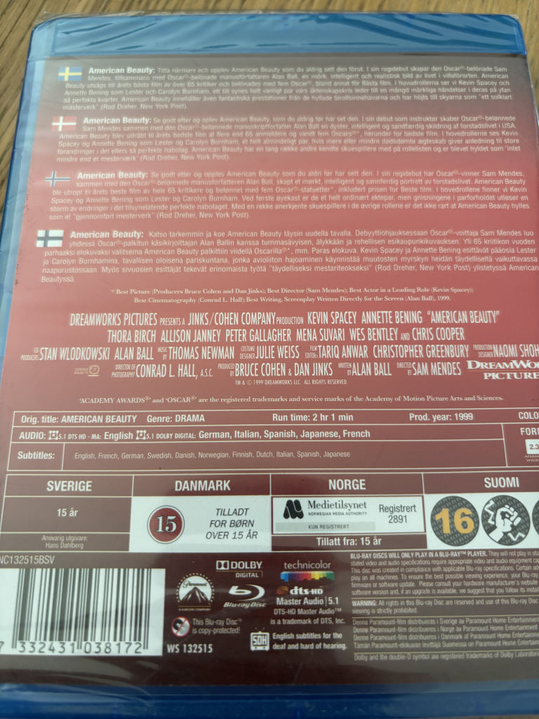 American Beauty. Blu-ray. Ny i plast!