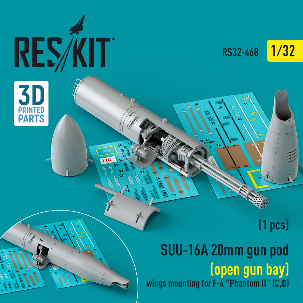 SUU-16A 20mm gun pod (open gun bay) wings mounting for F-4 Phantom II (C,D) (1 pcs) (3D Printed)