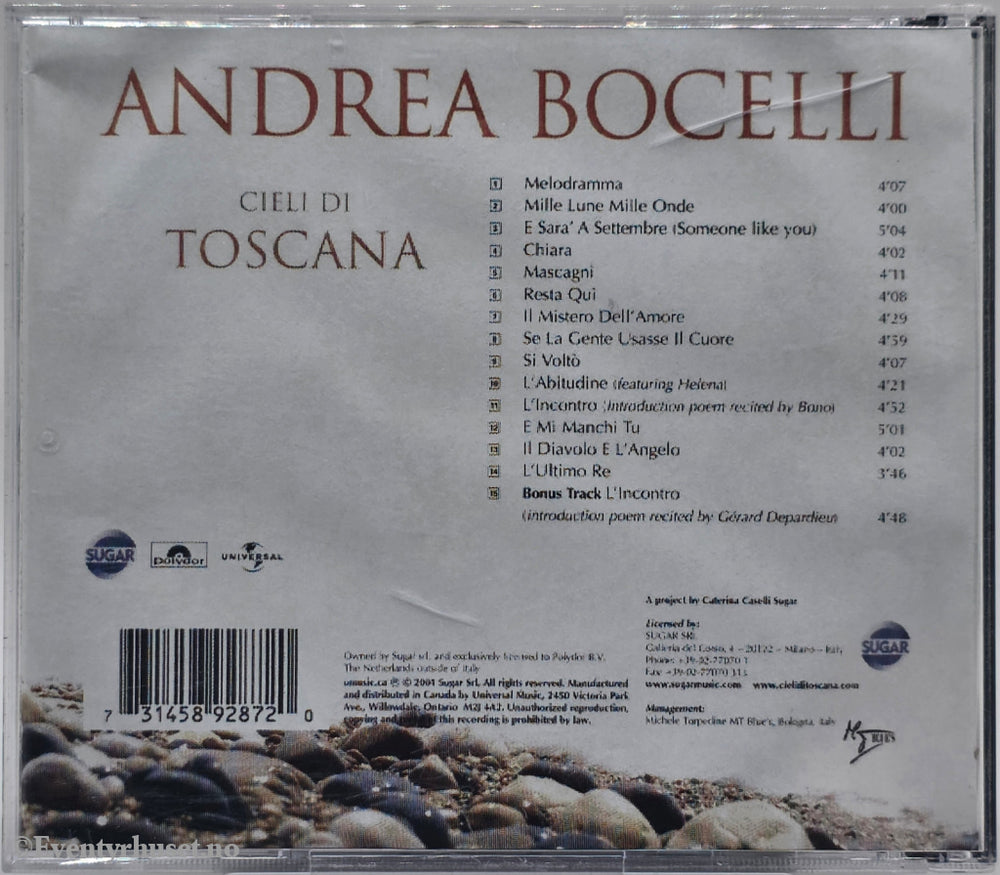 Andrea Bocelli. 2001. Cieli di Toscana. CD.
