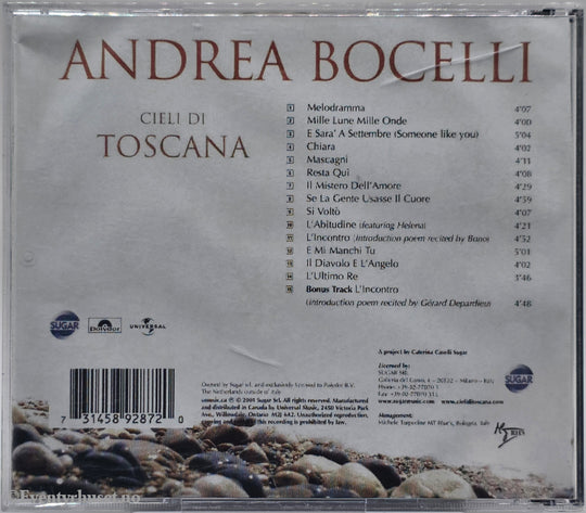 Andrea Bocelli. 2001. Cieli di Toscana. CD.