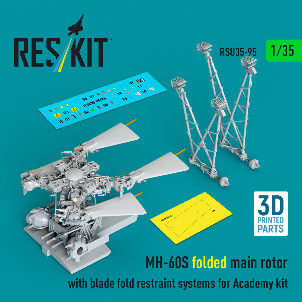 MH-60S folded main rotor with blade fold restraint systems (3D Printed) for Academy