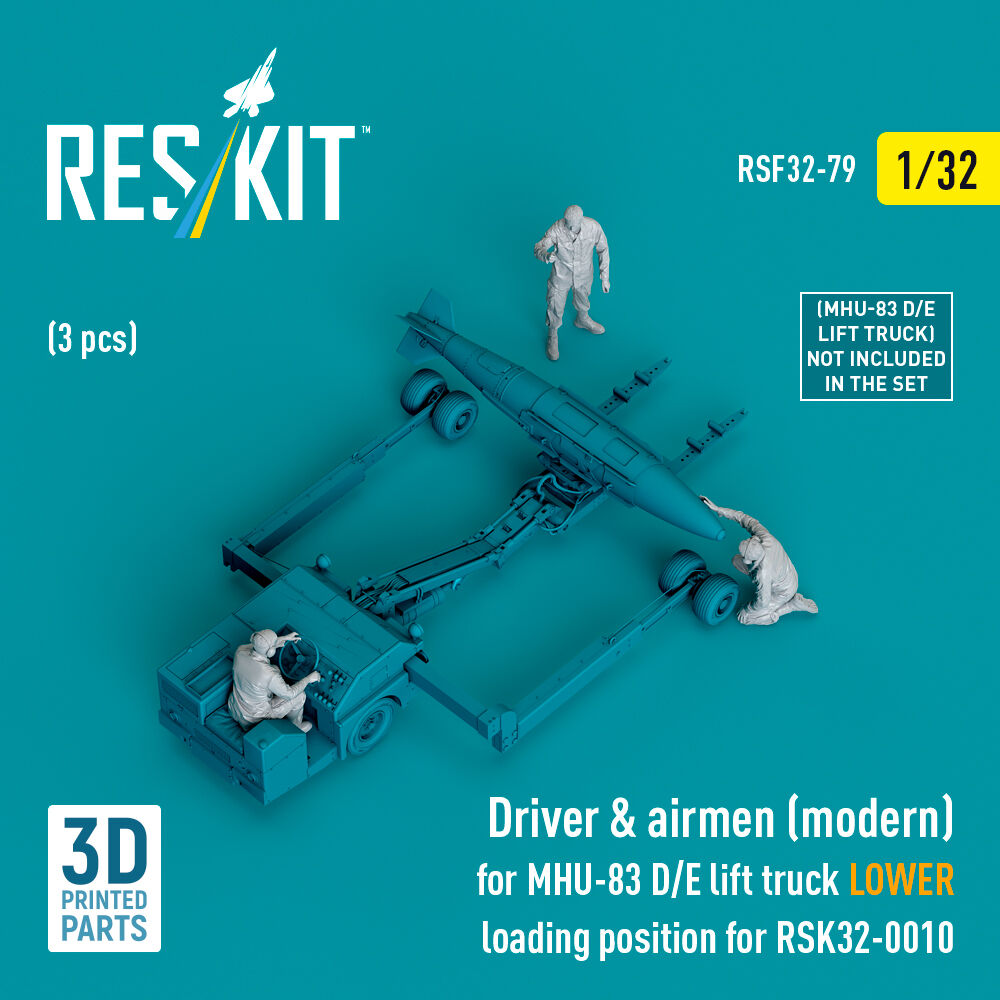 Driver & airmen (modern) (3 pcs) (MHU-83 D/E lift truck LOWER loading position for RSK32-0010) (3D Printed)