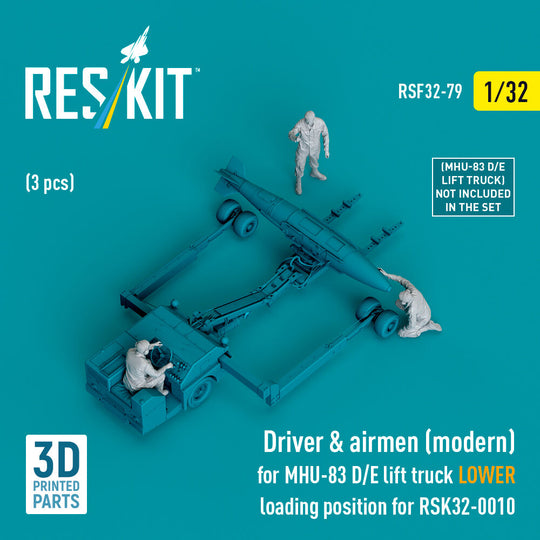 Driver & airmen (modern) (3 pcs) (MHU-83 D/E lift truck LOWER loading position for RSK32-0010) (3D Printed)