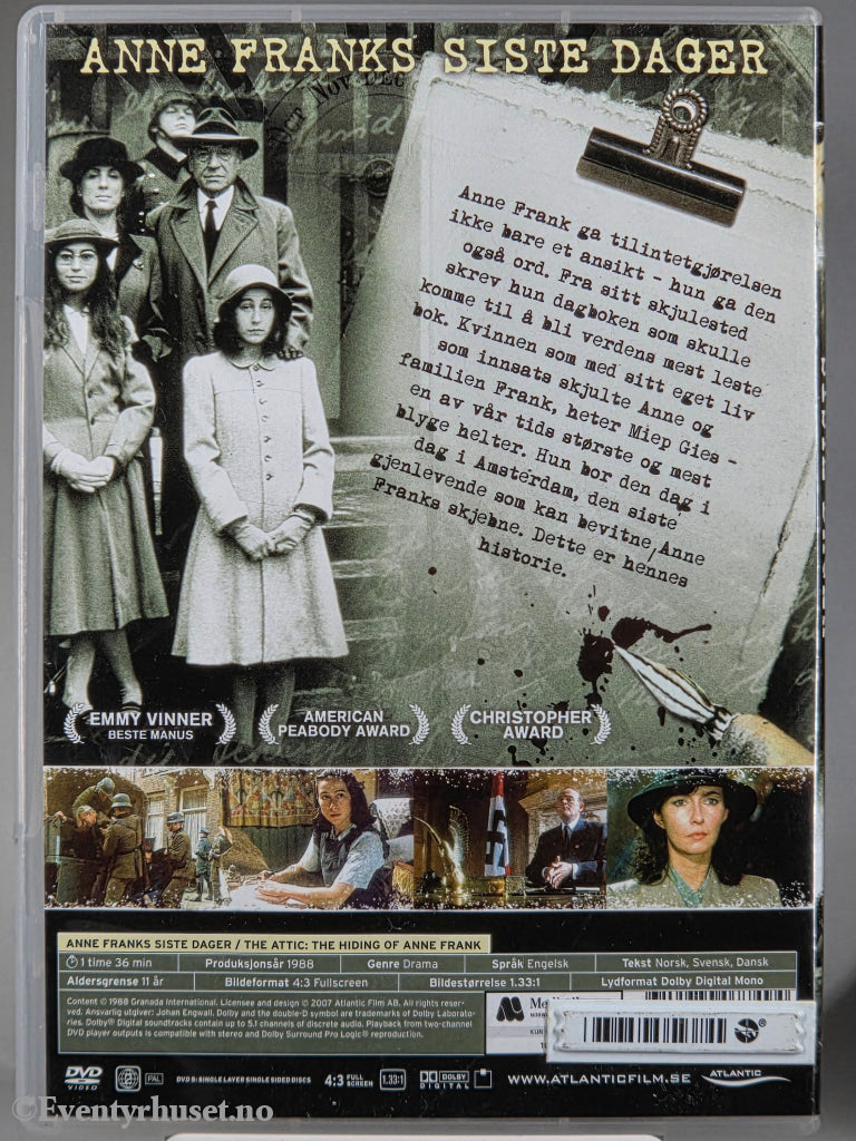 Anne Franks siste dager. 1988. DVD. Dorling Kindersley / Egmont Film