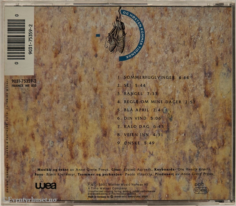Anne Grete Preus - Og høsten kommer tidsnok (1991). Musikk-CD.