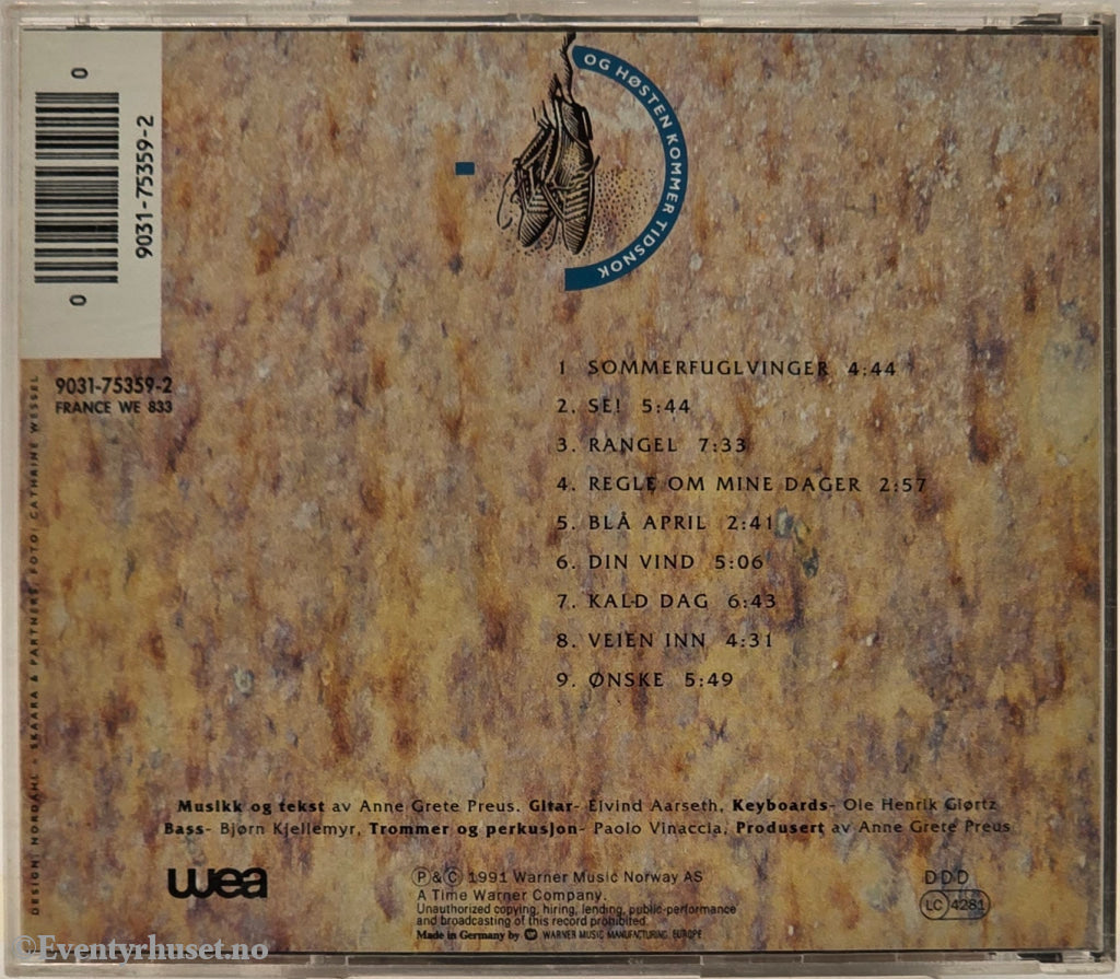 Anne Grete Preus - Og høsten kommer tidsnok (1991). Musikk-CD.
