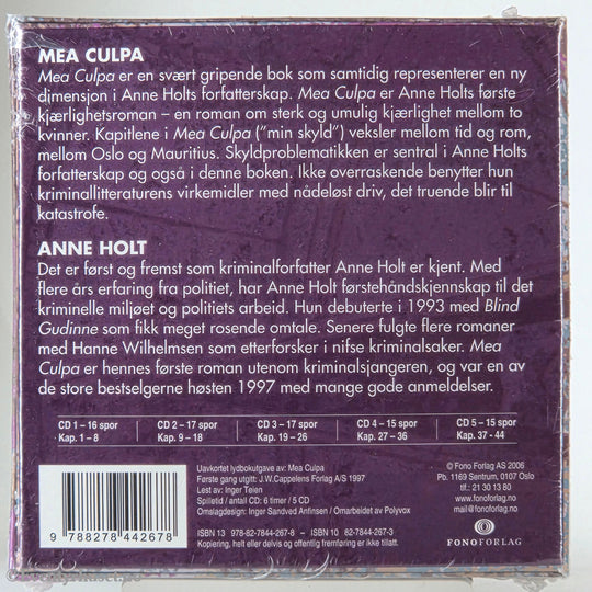 Anne Holt (2012). Mea Culpa – En historie om kjærlighet. Lydbok på CD. Ny i plast!