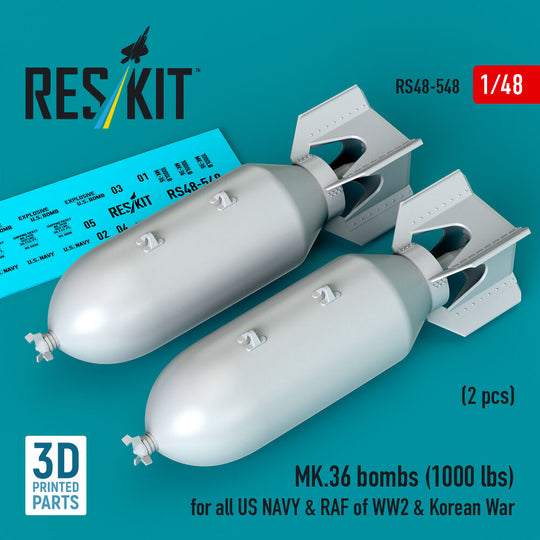 MK.36 bombs (2 pcs) (1000 lbs) for all US NAVY & RAF of WW2 & Korean War (3D Printed)