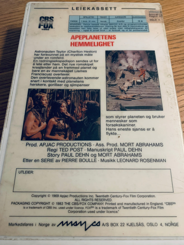 Apeplanetens hemmelighet. 1969/83. VHS Big Box. Fortelling