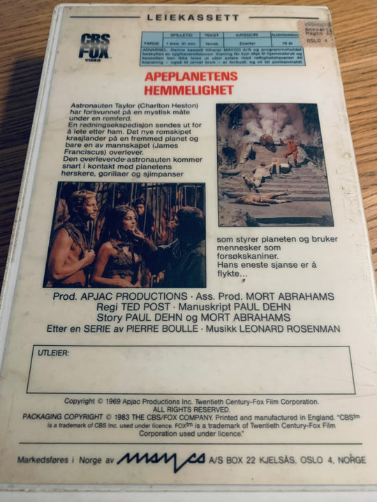 Apeplanetens hemmelighet. 1969/83. VHS Big Box. Fortelling
