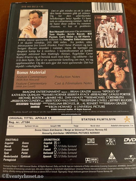 Apollo 13. 1995. Dvd. Dvd