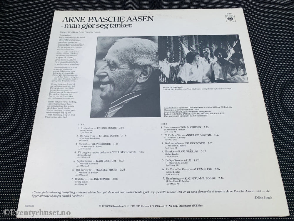 Arne Paasche Aasen. Man Gjør Seg Tanker. 1978. Lp. Lp Plate