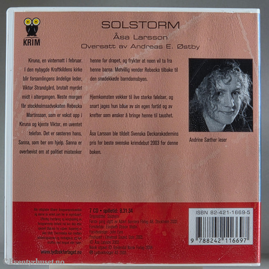 Åsa Larsson 2003 Solstorm. Lydbok på CD.