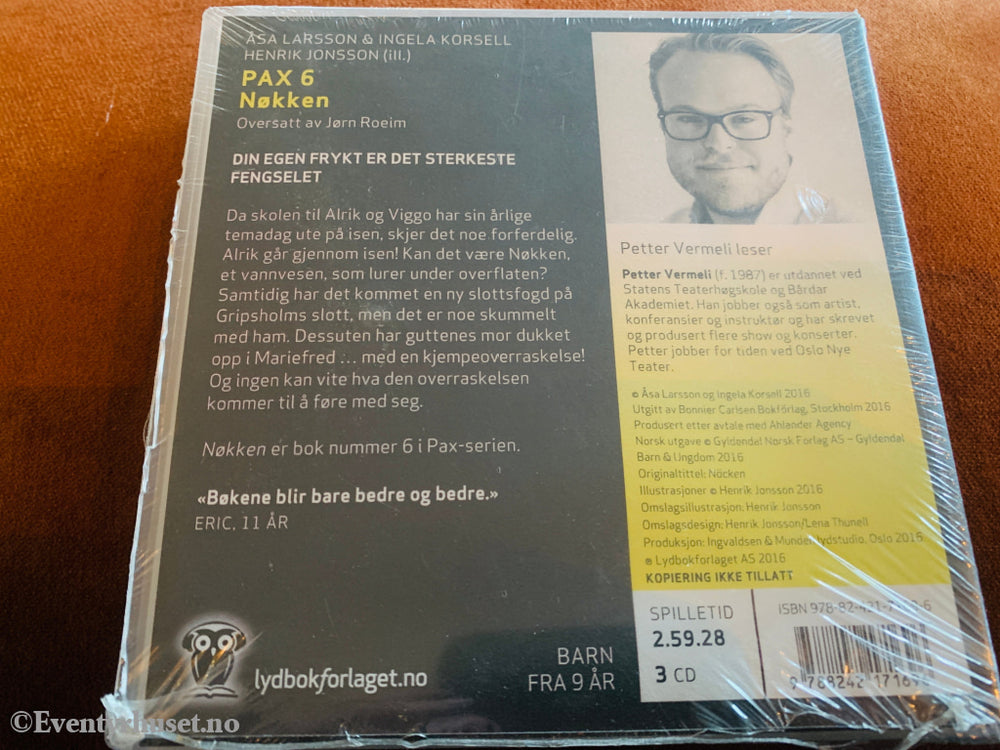 Åsa Larsson, Ingela Korsell og Henrik Jonsson. PAX 6: Nøkken. 2015. Lydbok på CD. Ny i plast!