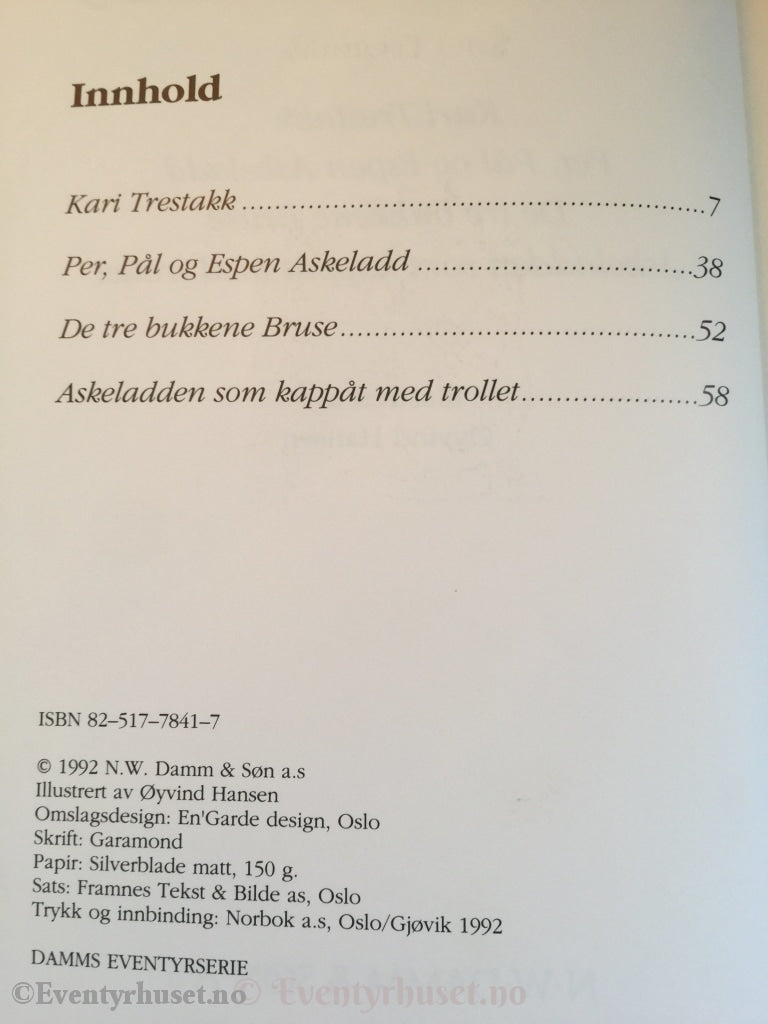 Asbjørnsen Og Moe. 1992. Damms Eventyrserie Nr. 2. Eventyrbok