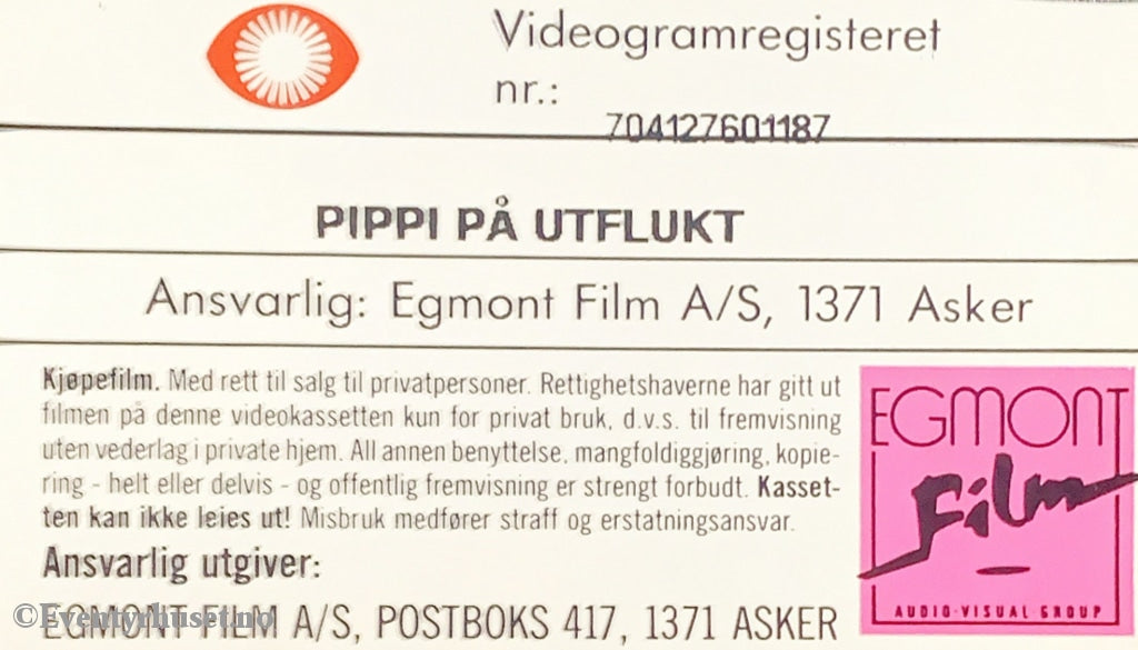 Astrid Lindgren. 1972. Pippi Langstrømpe På Utflukt. Del 2. Vhs. Vhs
