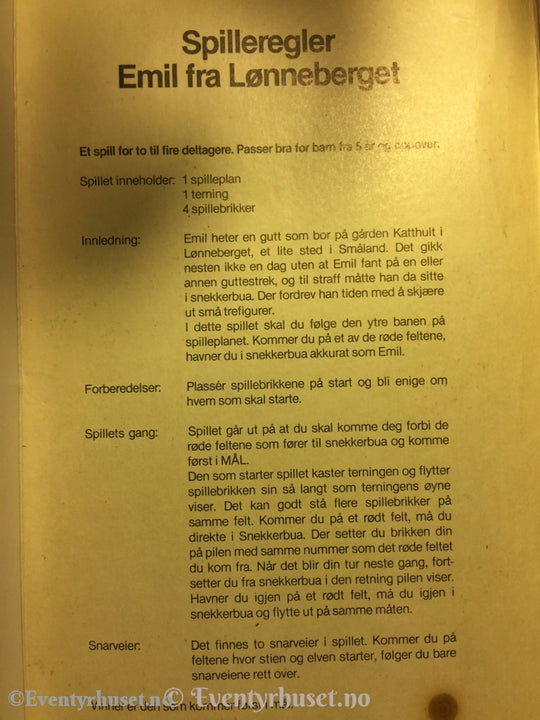 Astrid Lindgren. 1973. Emil Fra Lønneberget. Brettspill. Brettspill
