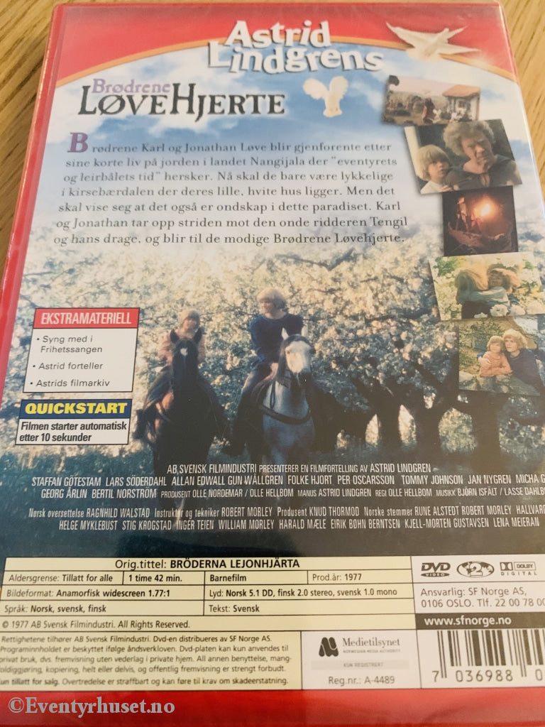 Astrid Lindgren. 1977. Brødrene Løvehjerte. Dvd Ny Plast!
