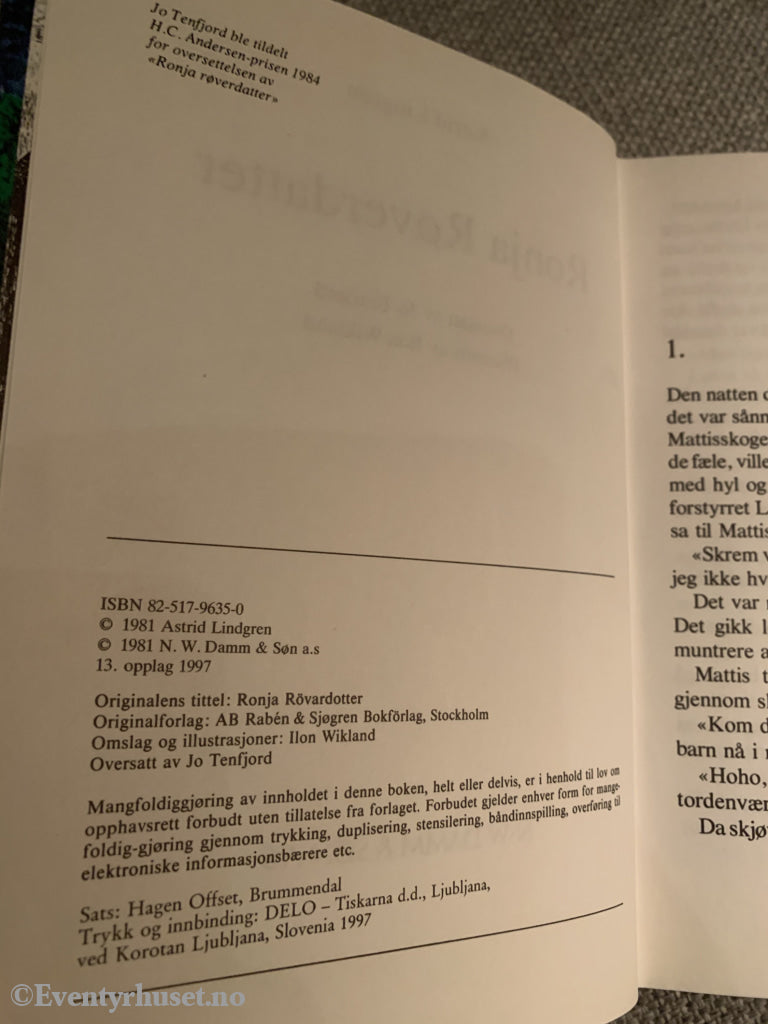 Astrid Lindgren. 1981/97. Ronja Røverdatter. Fortelling