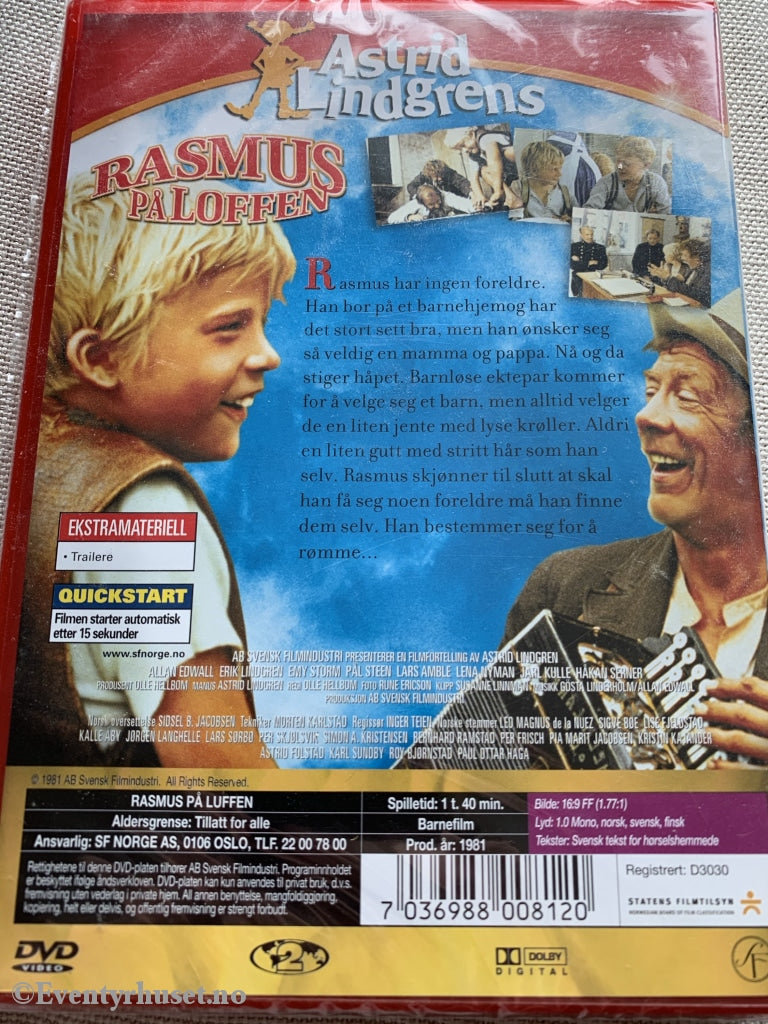 Astrid Lindgren. 1981. Rasmus På Loffen. Dvd Ny I Plast!