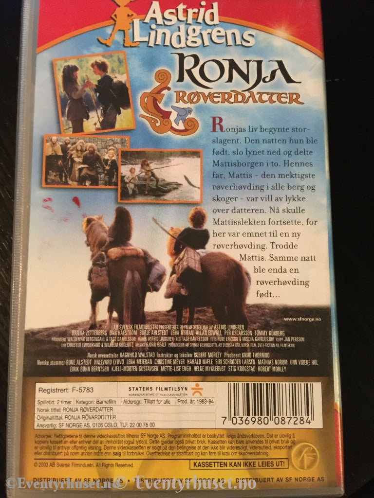 Astrid Lindgren. 1983-84. Ronja Røverdatter. Dobbeltkassett Vhs. Vhs