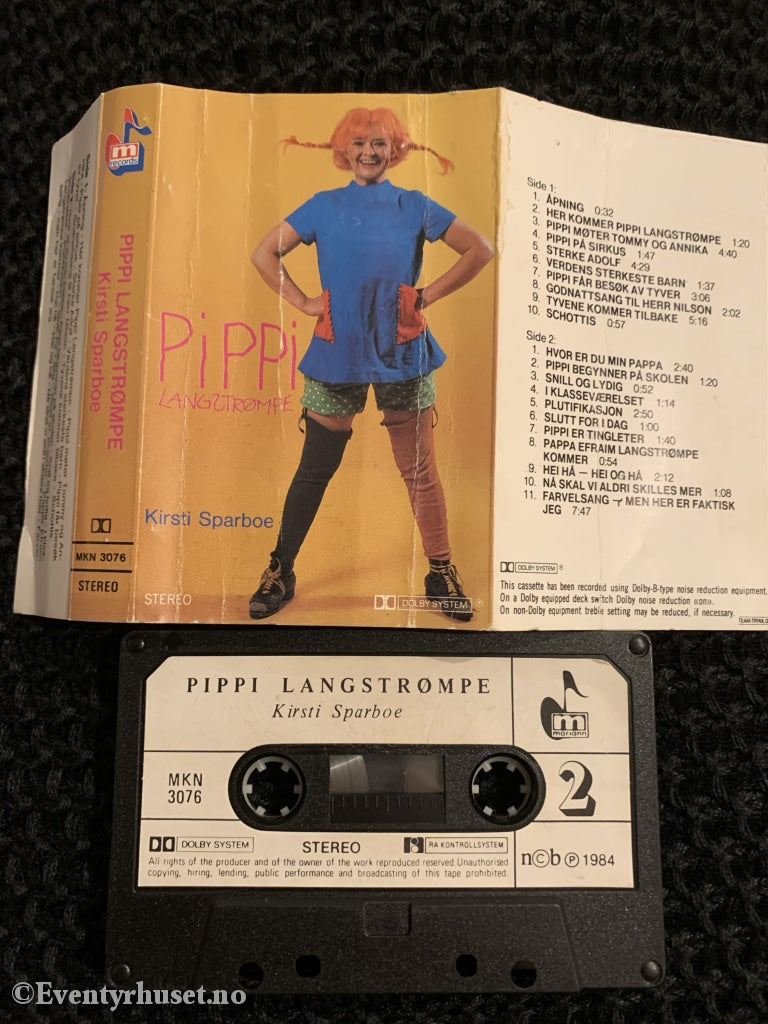 Astrid Lindgren. 1984. Pippi Langstrømpe. Med Kirsti Sparboe. Kassett. Kassettbok