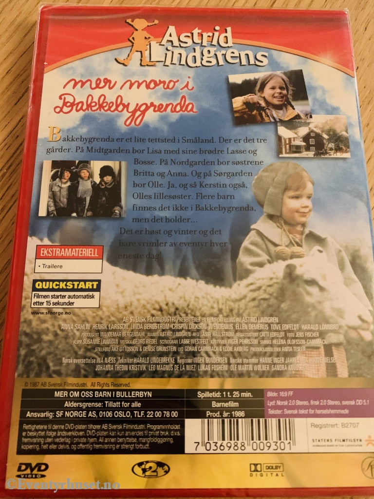 Astrid Lindgren. 1986. Mer Moro I Bakkebygrenda. Dvd Ny Plast!