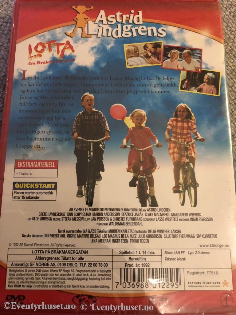 Astrid Lindgren. 1992. Lotta I Bråkmagergata. Dvd. Ny Plast! Dvd