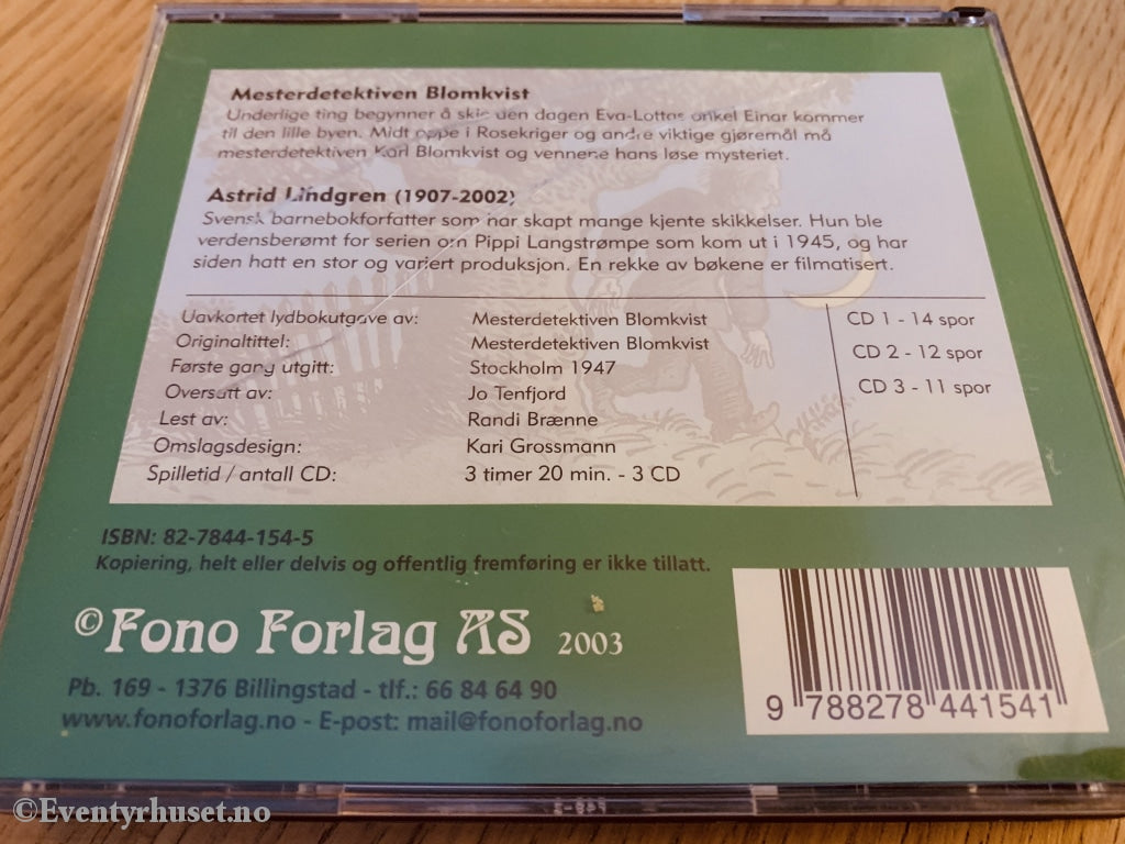 Astrid Lindgren. 2003. Mesterdetektiven Blomkvist. Lydbok På 3 Cd.