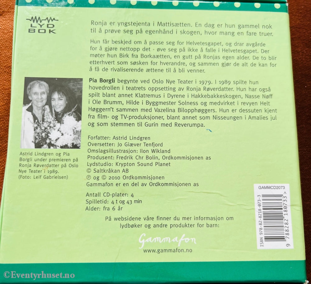 Astrid Lindgren. Ronja Røverdatter. Lydbok På 4 Cd.