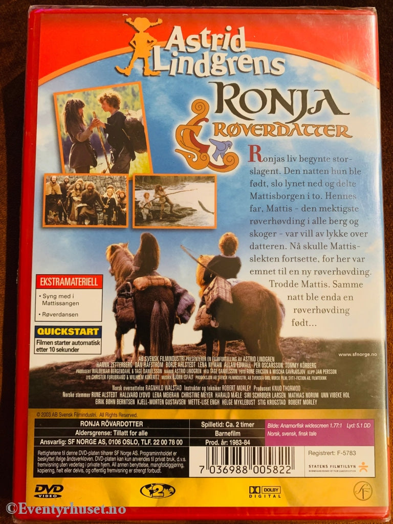 Astrid Lindgrens Ronja Røverdatter. 1984. Dvd. Ny I Plast! Dvd