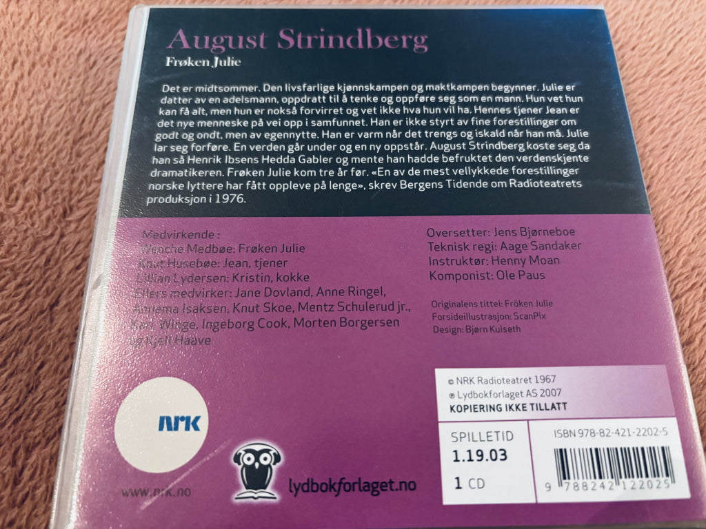 August Strindberg Frøken Julie. Lydbok på CD.