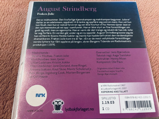 August Strindberg Frøken Julie. Lydbok på CD.
