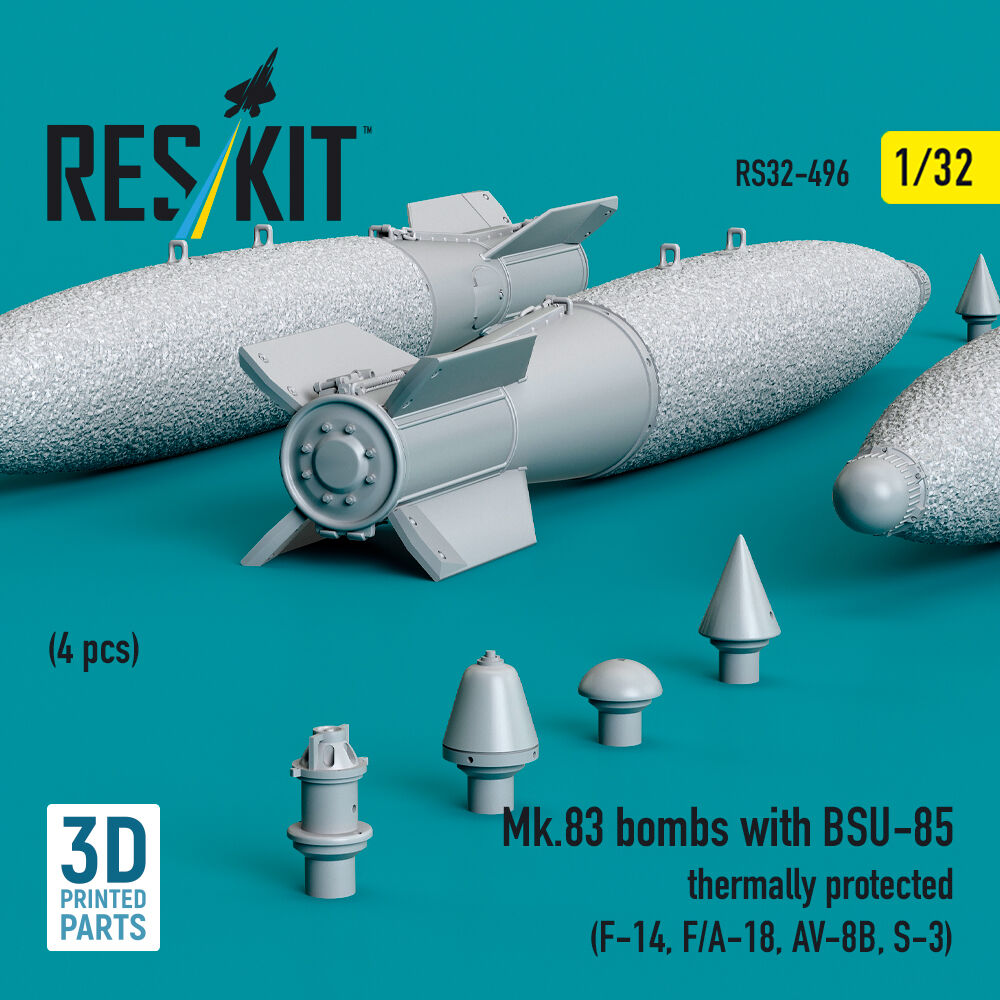 Mk.83 bombs with BSU-85 thermally protected (4 pcs) (F-14, F/A-18, AV-8B, S-3) (3D printed)