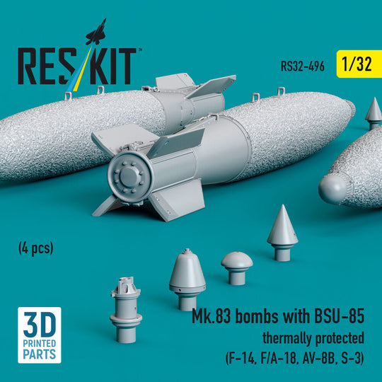 Mk.83 bombs with BSU-85 thermally protected (4 pcs) (F-14, F/A-18, AV-8B, S-3) (3D printed)