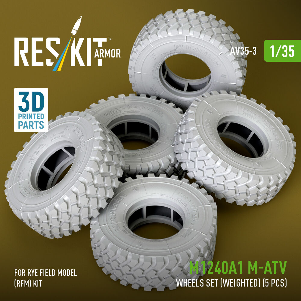 M1240A1 M-ATV wheels set (weighted) (5 pcs) for Rye Field Model (RFM) kit (3D Printed)