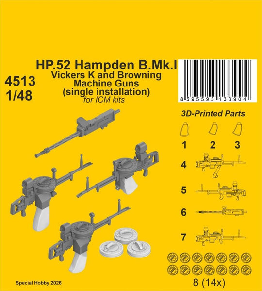 HP.52 Hampden B.Mk.I - Vickers K and Browning Machine Guns (single installation) for ICM